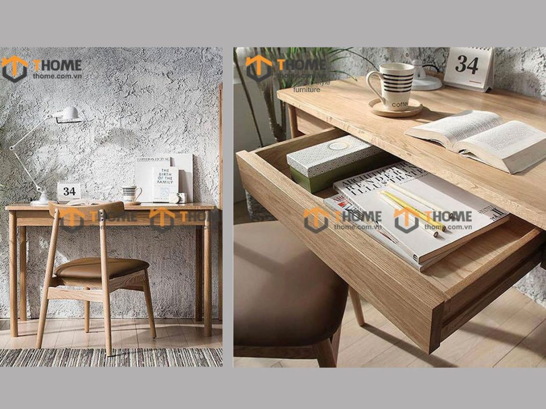 Bàn làm việc gỗ sồi tự nhiên 1 hộc kéo Cogo BLV1T-02SN