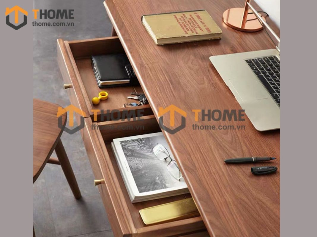 Bàn làm việc gỗ sồi tự nhiên 2 hộc kéo Polo BLV1T-03SN