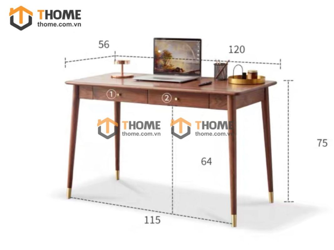 Bàn làm việc gỗ sồi tự nhiên 2 hộc kéo Polo BLV1T-03SN