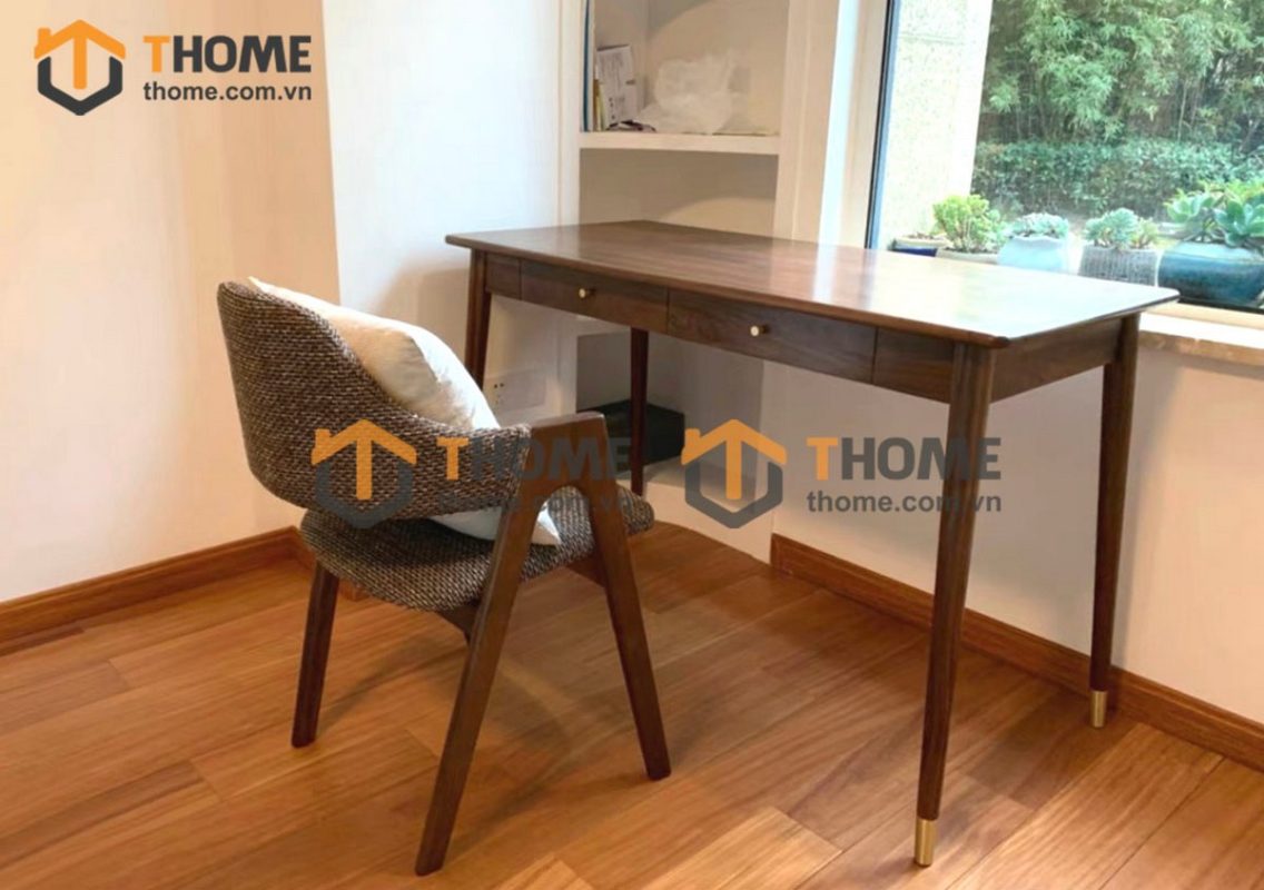 Bàn làm việc gỗ sồi tự nhiên 2 hộc kéo Polo BLV1T-03SN