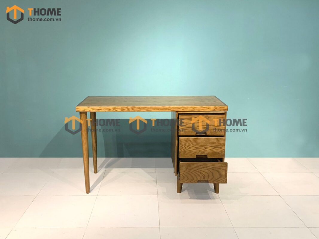 Bàn Làm Việc Gỗ Sồi Tự Nhiên 3 Hộc Kéo OP Màu Óc Chó BLV1T-05SN