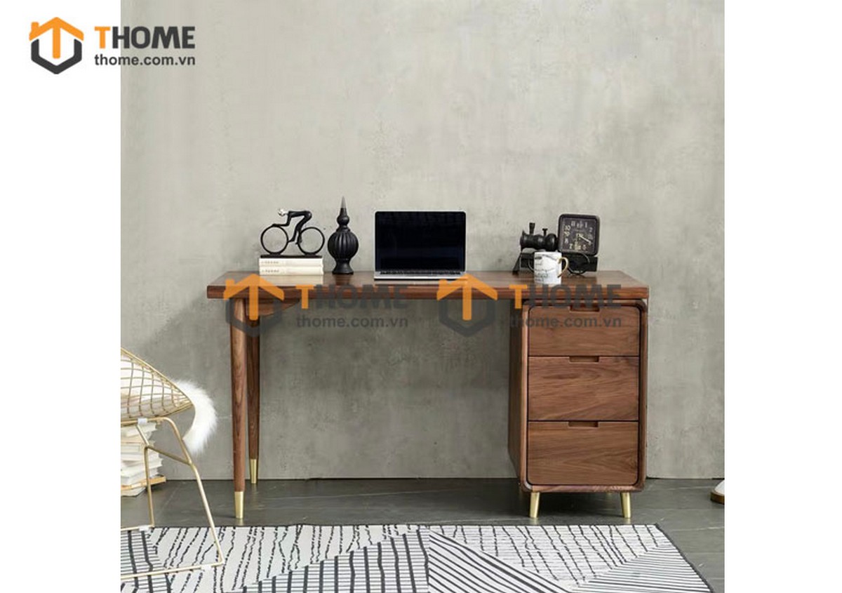 Bàn Làm Việc Gỗ Sồi Tự Nhiên 3 Hộc Kéo OP Màu Óc Chó BLV1T-05SN