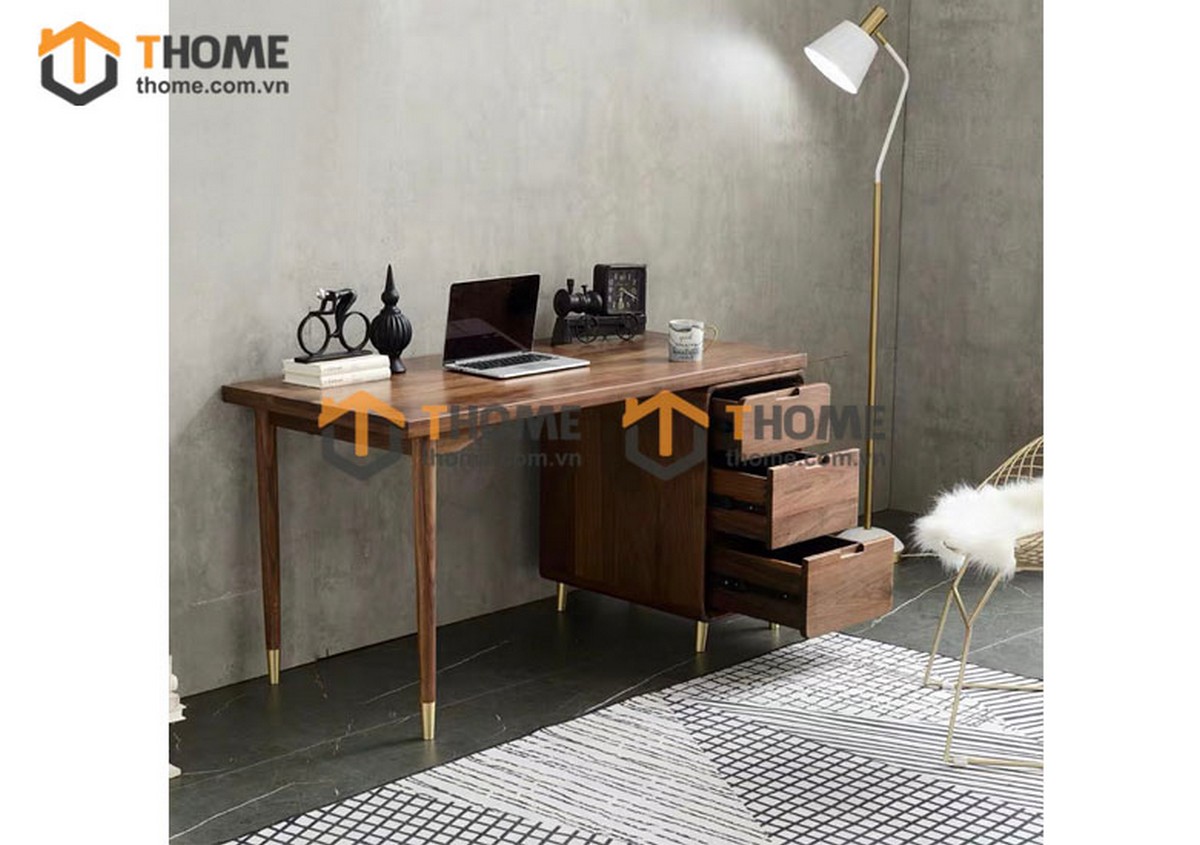 Bàn Làm Việc Gỗ Sồi Tự Nhiên 3 Hộc Kéo OP Màu Óc Chó BLV1T-05SN