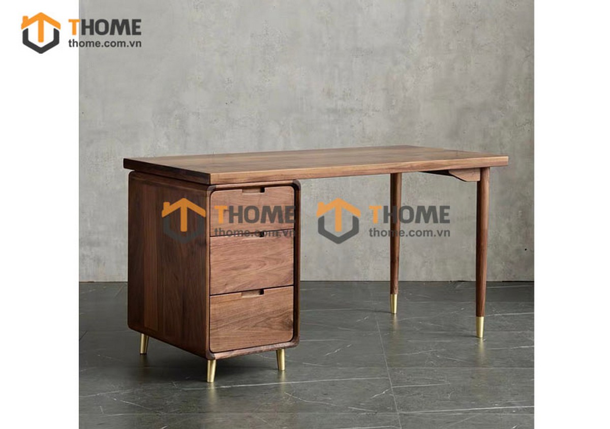 Bàn Làm Việc Gỗ Sồi Tự Nhiên 3 Hộc Kéo OP Màu Óc Chó BLV1T-05SN