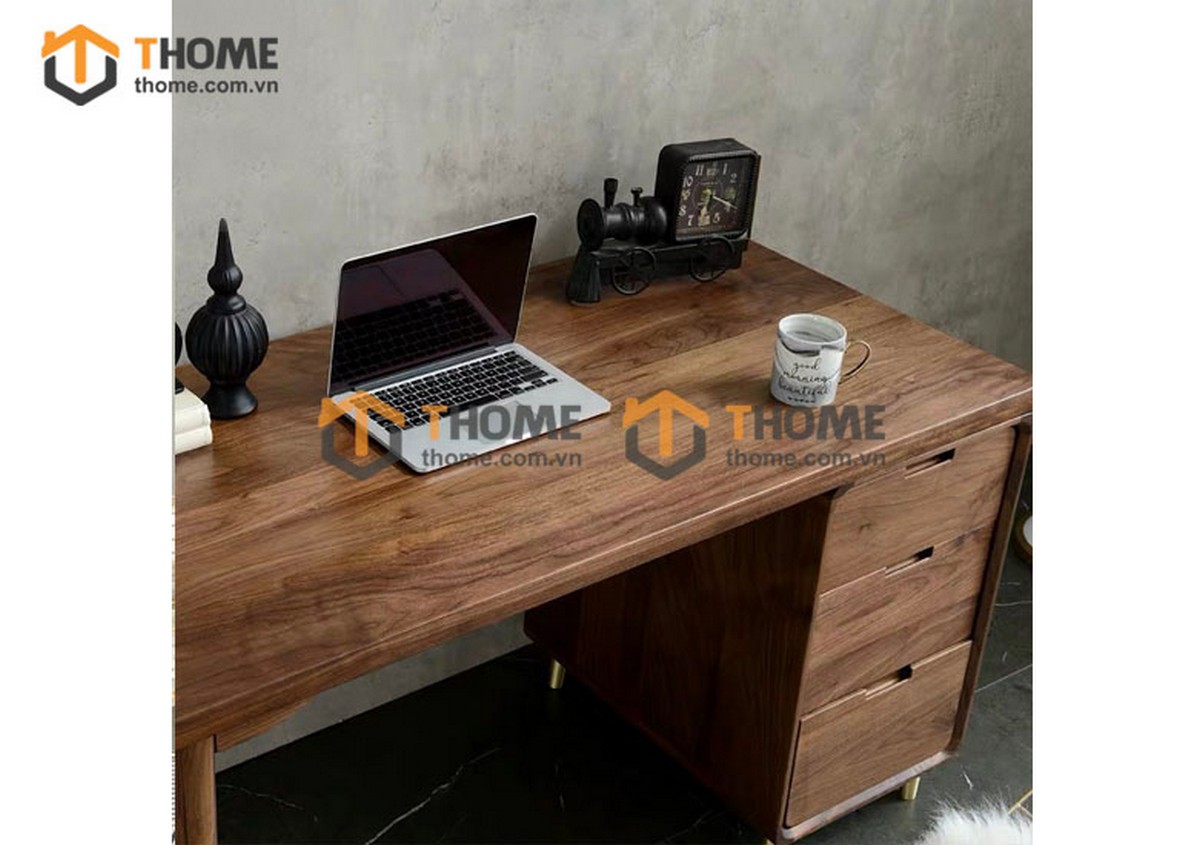 Bàn Làm Việc Gỗ Sồi Tự Nhiên 3 Hộc Kéo OP Màu Óc Chó BLV1T-05SN