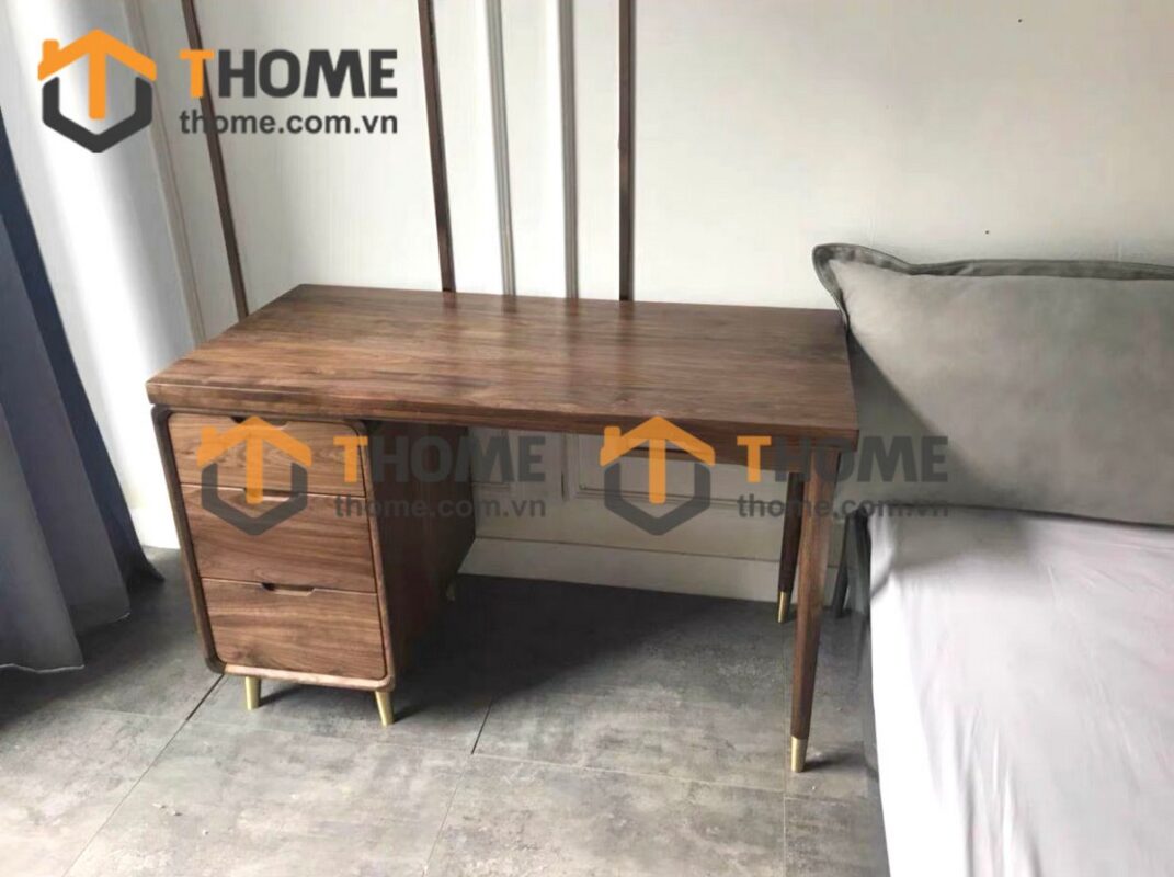 Bàn Làm Việc Gỗ Sồi Tự Nhiên 3 Hộc Kéo OP Màu Óc Chó BLV1T-05SN