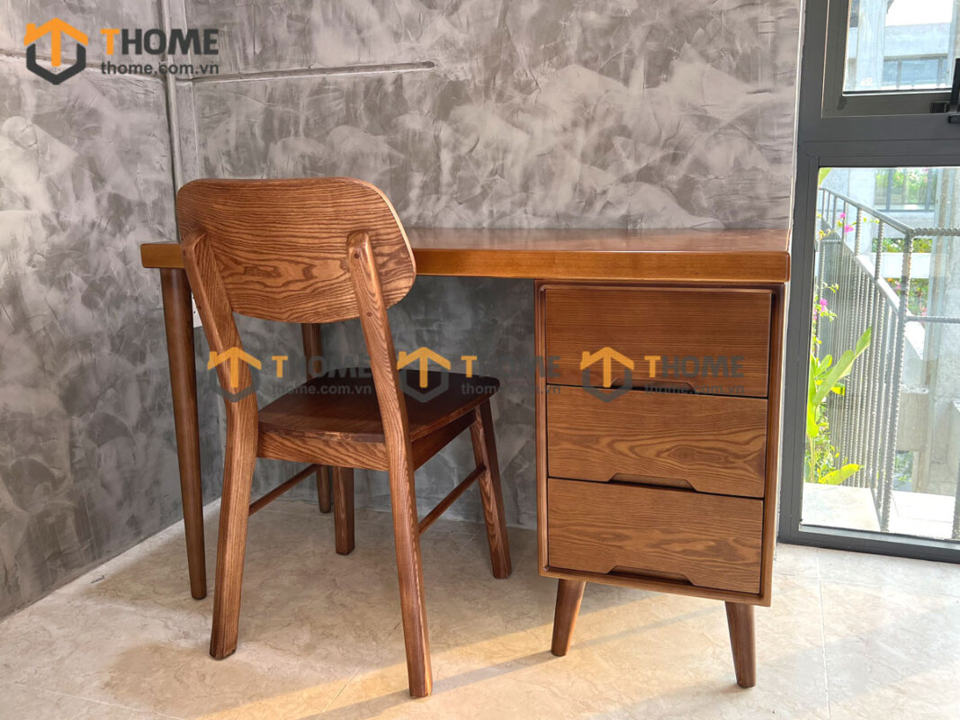Bàn Làm Việc Gỗ Sồi Tự Nhiên 3 Hộc Kéo OP Màu Óc Chó BLV1T-05SN