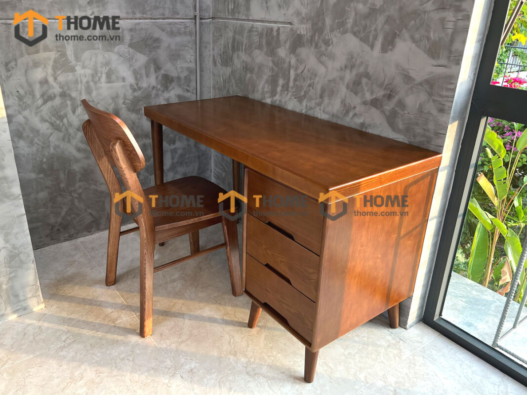 Bàn Làm Việc Gỗ Sồi Tự Nhiên 3 Hộc Kéo OP Màu Óc Chó BLV1T-05SN