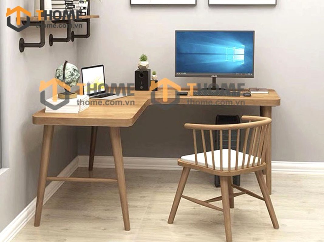 Bàn làm việc gỗ sồi tự nhiên dạng góc BLV1T-01SN