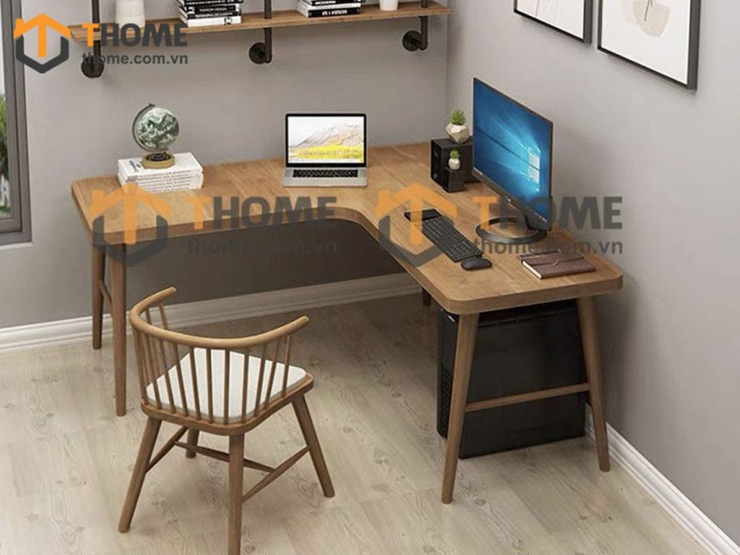 Bàn làm việc gỗ sồi tự nhiên dạng góc BLV1T-01SN