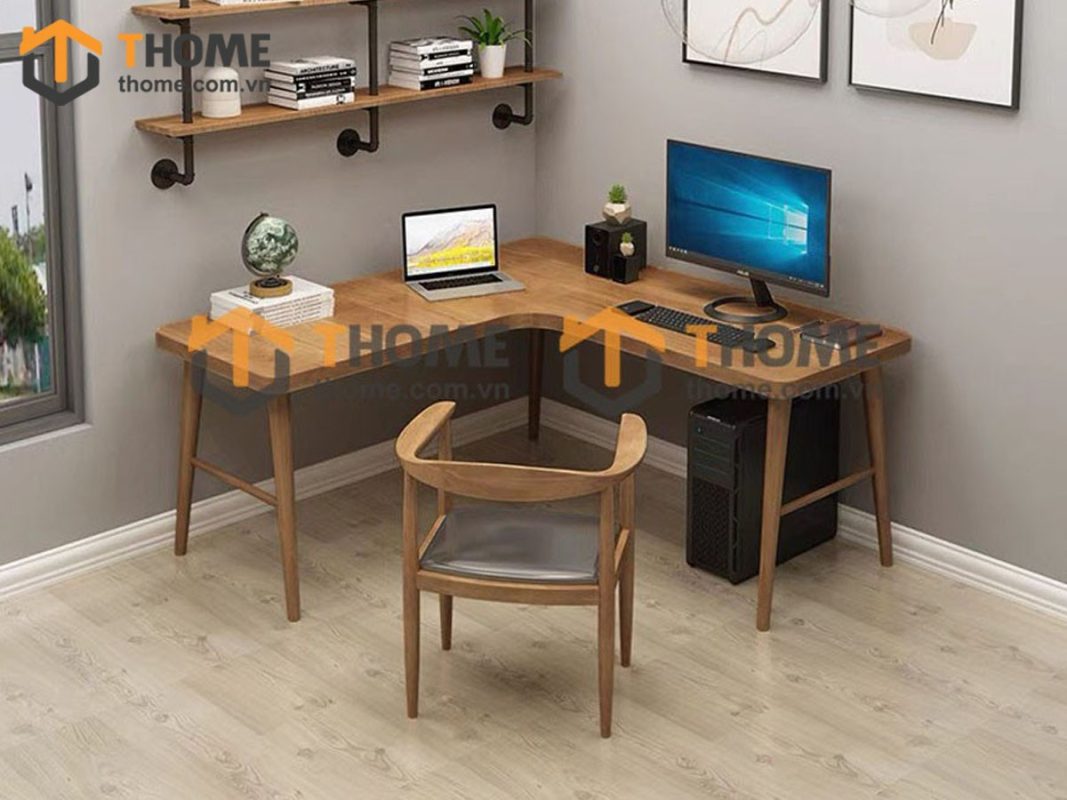 Bàn làm việc gỗ sồi tự nhiên dạng góc BLV1T-01SN