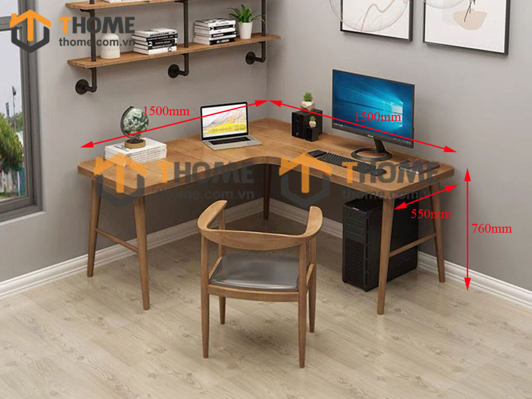 Bàn Làm Việc Gỗ Sồi Tự Nhiên Dạng Góc BLV1T-01SN