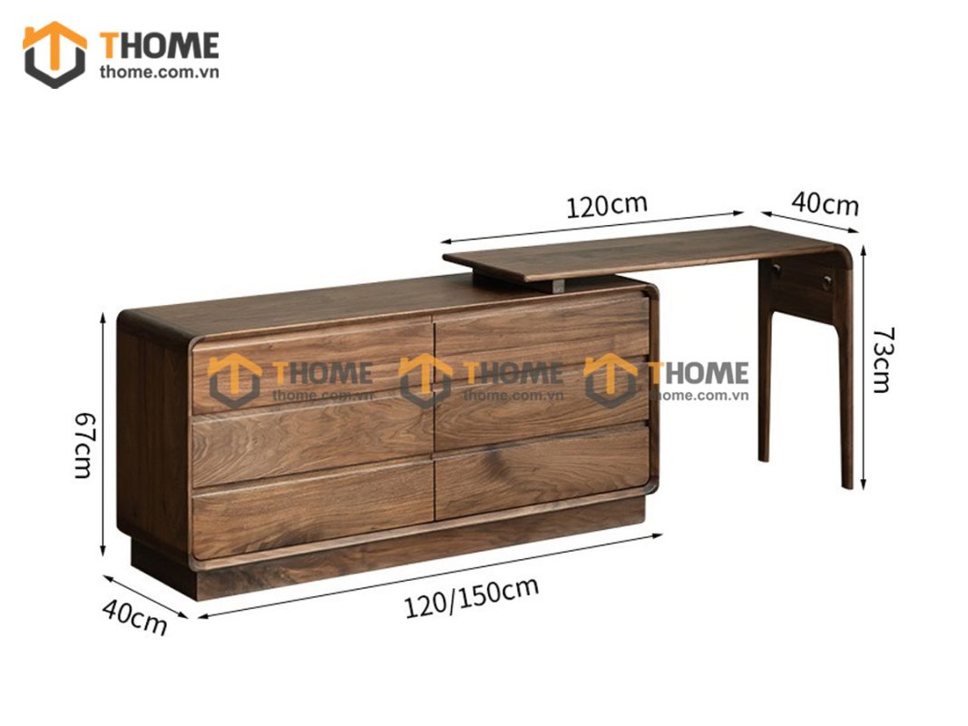 Bàn làm việc gỗ sồi tự nhiên Aolix bàn xoay 1.2m BLV1T-19SN
