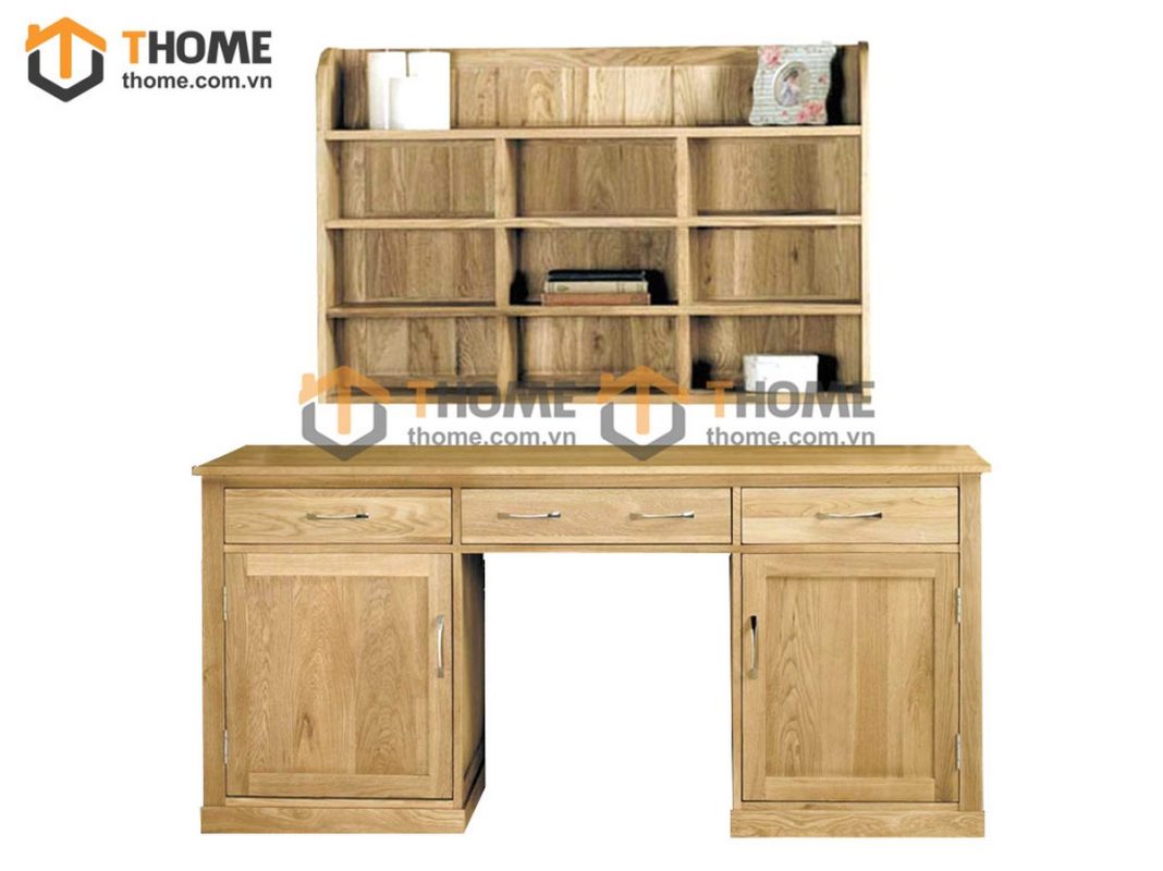 Bàn làm việc gỗ sồi tự nhiên 2 cánh 3 hộc kéo BLV2T-02SM