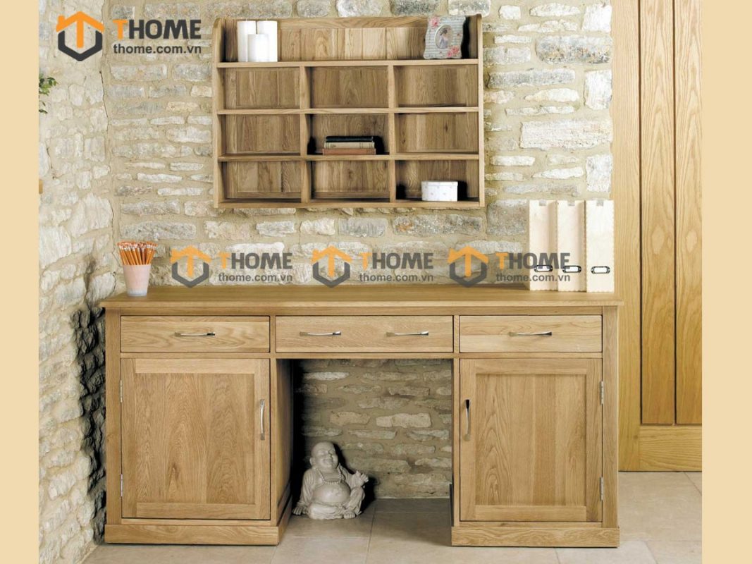 Bàn làm việc gỗ sồi tự nhiên 2 cánh 3 hộc kéo BLV2T-02SM