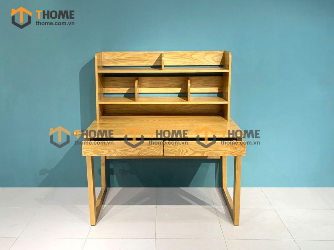 Bàn làm việc gỗ sồi tự nhiên 2 tầng Aolix BLV2T-01SN