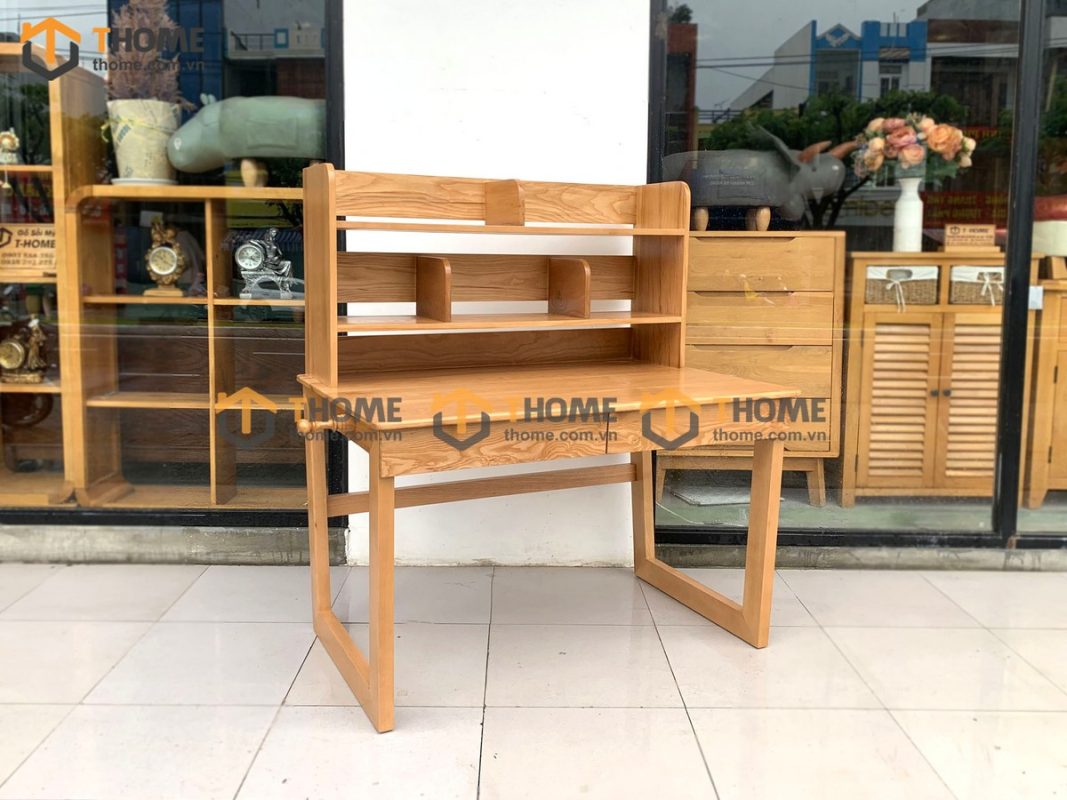 Bàn làm việc gỗ sồi tự nhiên 2 tầng Aolix BLV2T-01SN