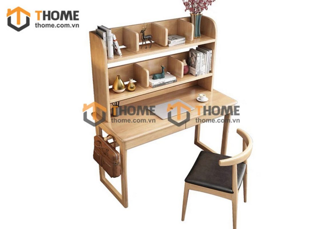 Bàn làm việc gỗ sồi tự nhiên 2 tầng Aolix BLV2T-01SN