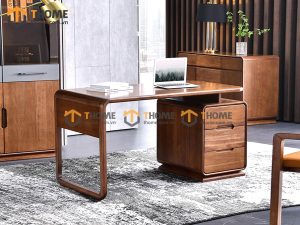 Bàn làm việc gỗ sồi tự nhiên Nova 3 hộc kéo kín chân 1.4m BLV1T-18SN