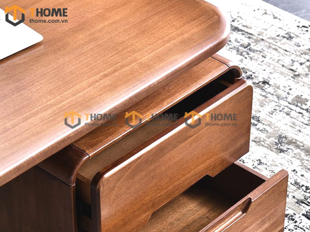Bàn làm việc gỗ sồi tự nhiên Nova 3 hộc kéo kín chân 1.4m BLV1T-18SN