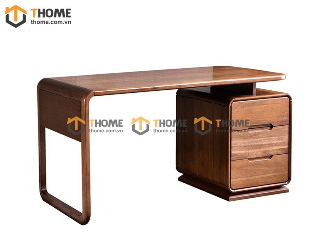 Bàn làm việc gỗ sồi tự nhiên Nova 3 hộc kéo kín chân 1.4m BLV1T-18SN