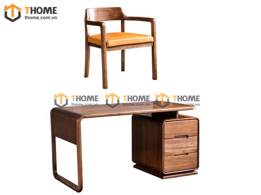 Bàn làm việc gỗ sồi tự nhiên Nova 3 hộc kéo kín chân 1.4m BLV1T-18SN