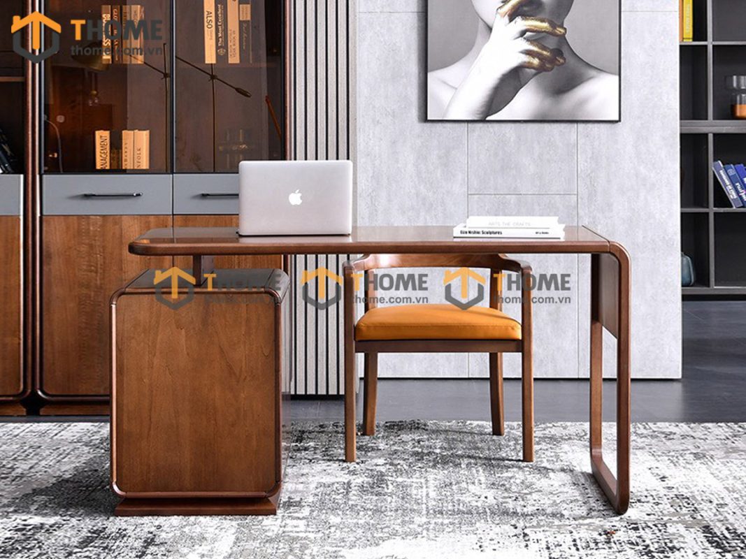 Bàn làm việc gỗ sồi tự nhiên Nova 3 hộc kéo kín chân 1.4m BLV1T-18SN