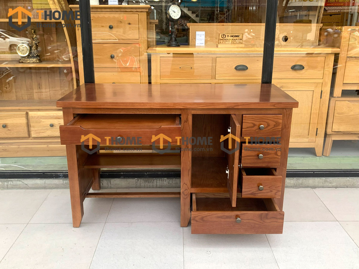 Bàn làm việc gỗ sồi tự nhiên 5 hộc kéo Orient BLV1T-14SN