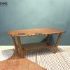 Bàn sofa gỗ sồi tự nhiên 2 tầng chân chéo BSFMG-27SN