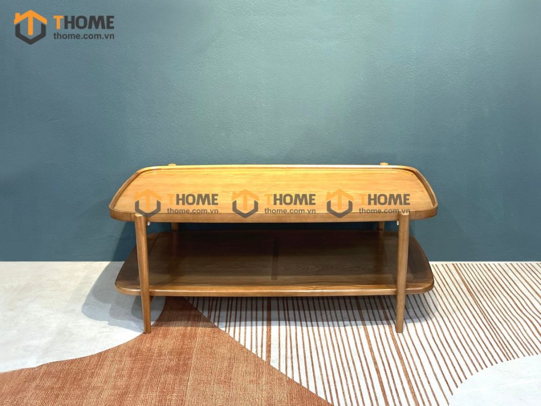 Bàn sofa gỗ sồi tự nhiên 2 tầng chân thẳng BSFMG-28SN