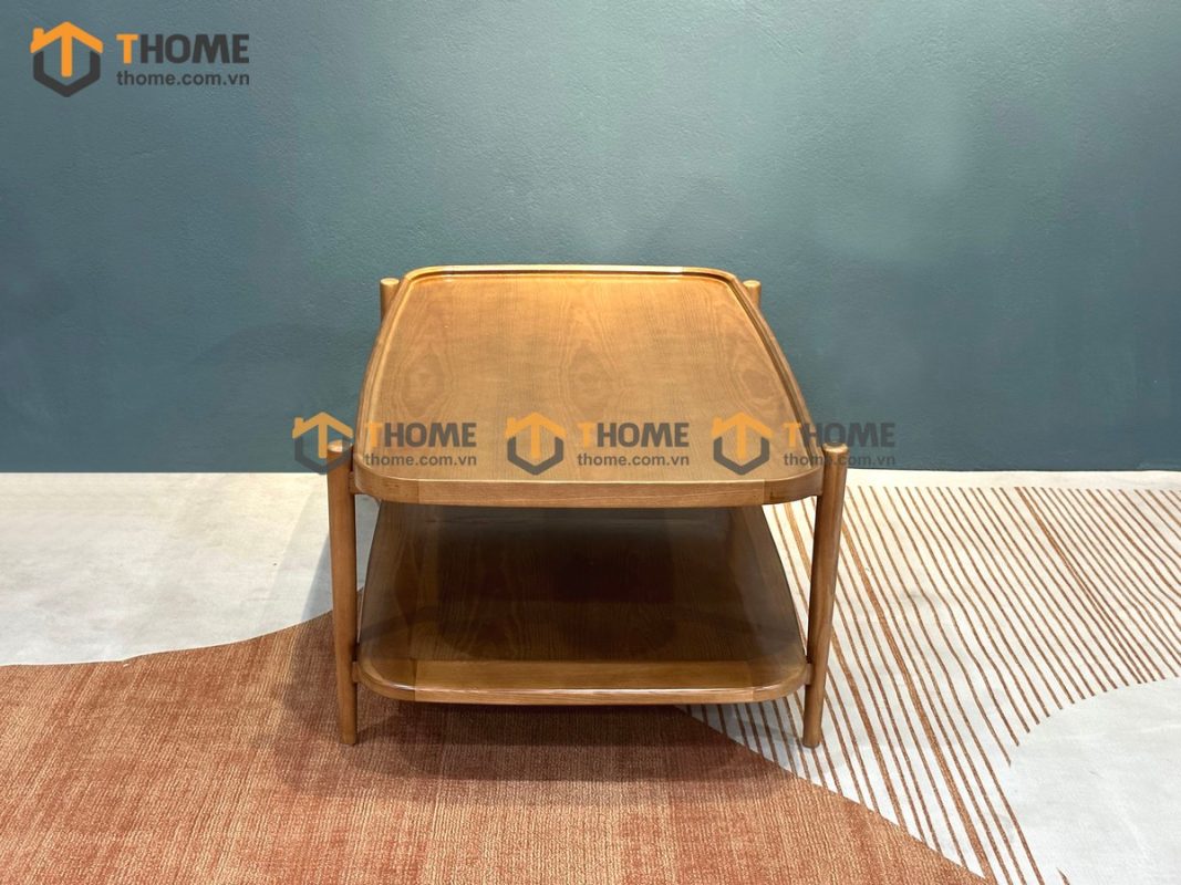 Bàn sofa gỗ sồi tự nhiên 2 tầng chân thẳng BSFMG-28SN