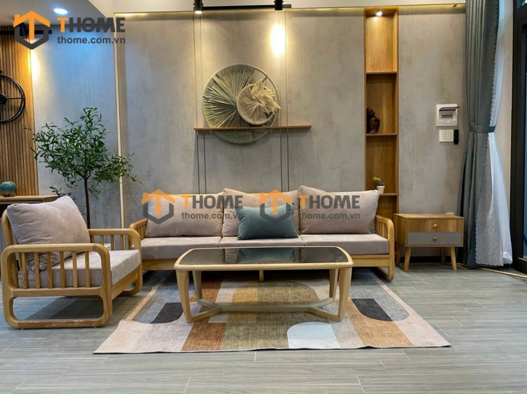 Bàn sofa gỗ sồi tự nhiên chân xương cá BSFMG-01SN