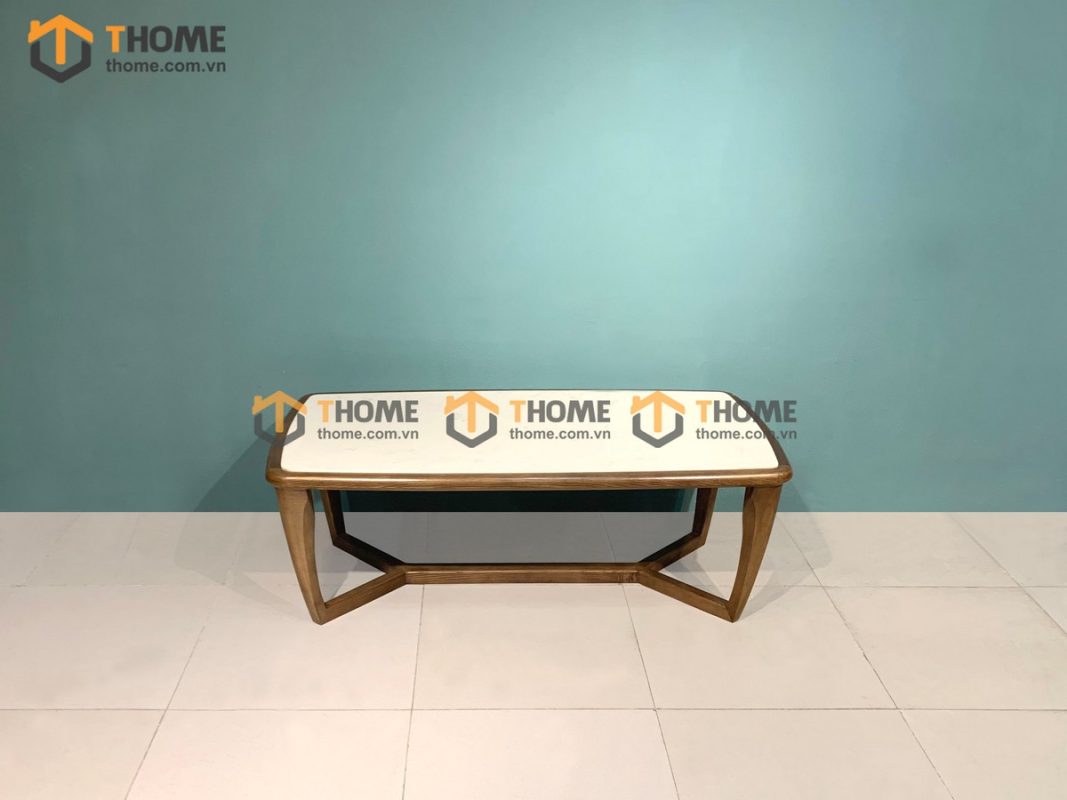 Bàn sofa gỗ sồi tự nhiên mặt đá chân xương cá BSFMĐ-01SN