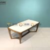 Bàn sofa gỗ sồi tự nhiên mặt đá chân xương cá BSFMĐ-01SN