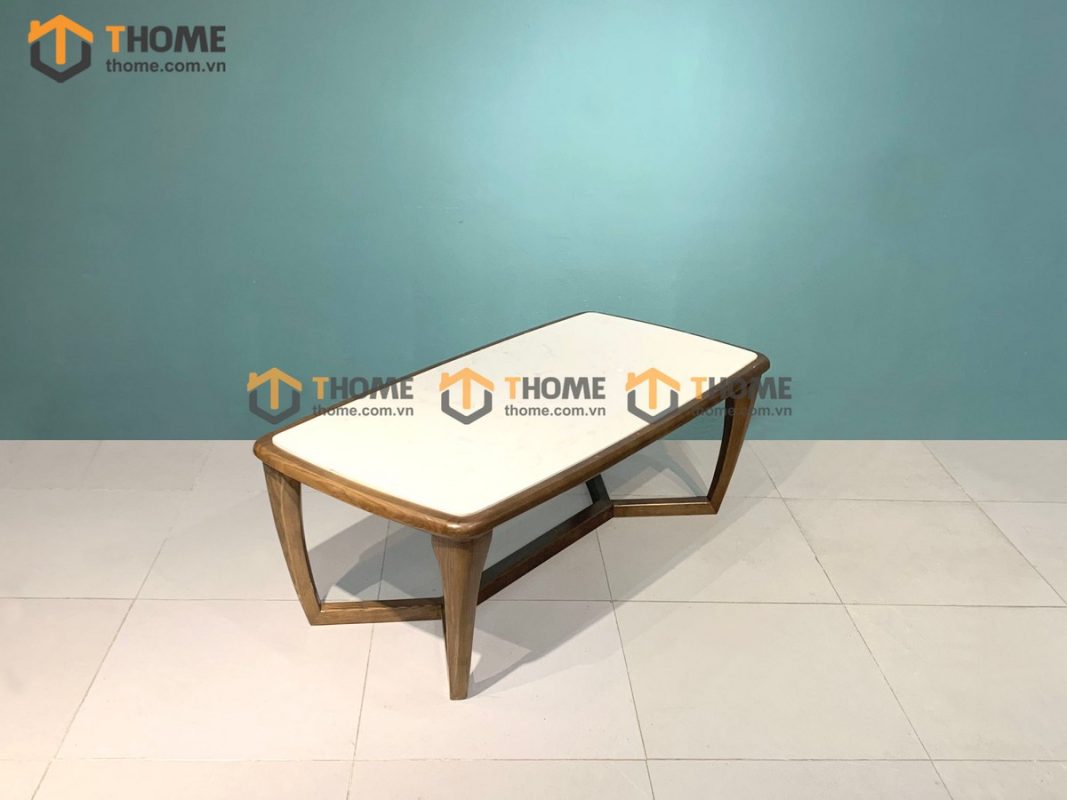 Bàn sofa gỗ sồi tự nhiên mặt đá chân xương cá BSFMĐ-01SN