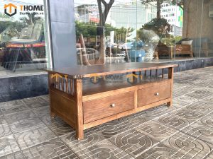 Bàn sofa gỗ sồi tự nhiên 2 hộc chân chéo BSFMG-31SN
