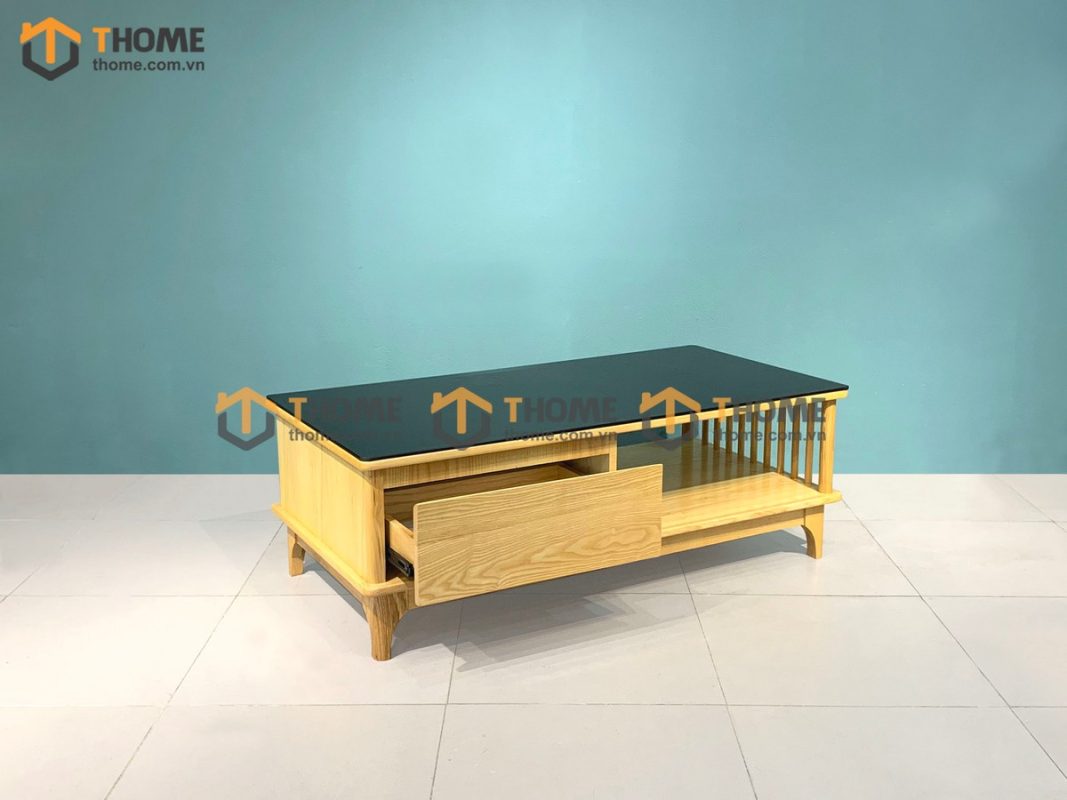 Bàn sofa gỗ sồi tự nhiên Polo lan sọc 1 hộc keo BSFMG-08SN