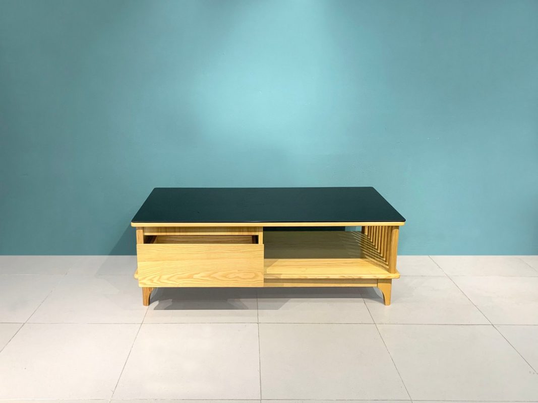 Bàn sofa gỗ sồi tự nhiên Polo lan sọc 1 hộc keo BSFMG-08SN