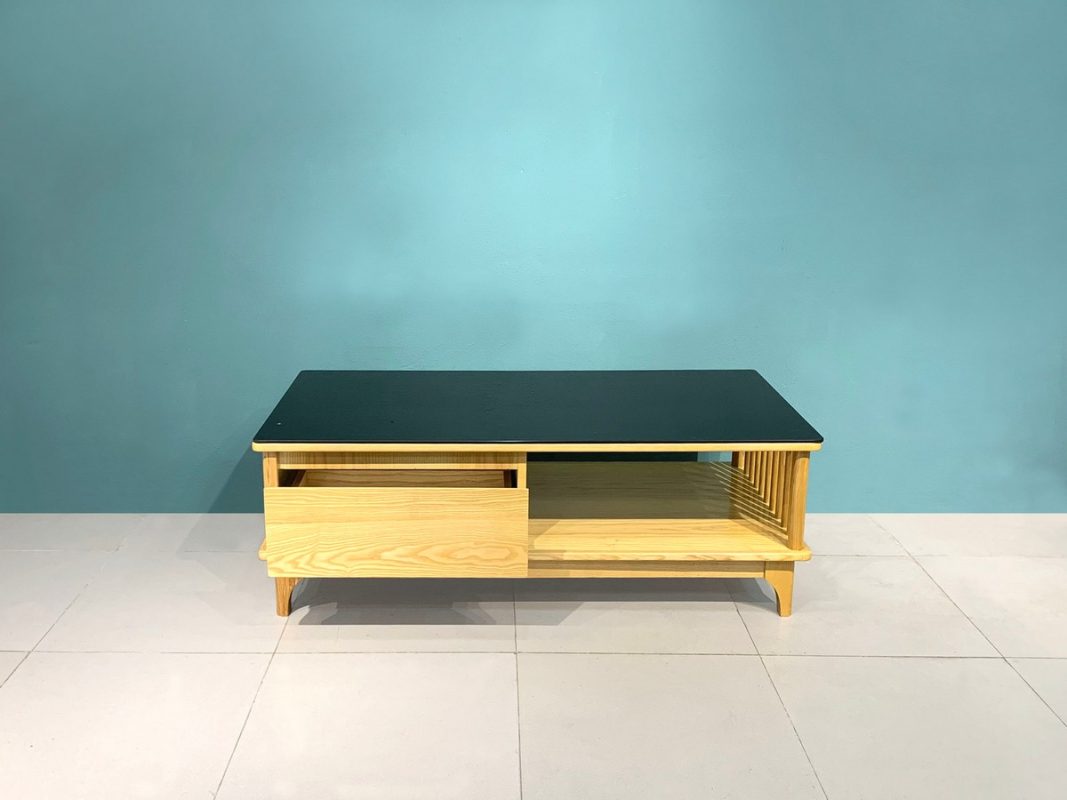 Bàn sofa gỗ sồi tự nhiên Polo lan sọc 1 hộc keo BSFMG-08SN