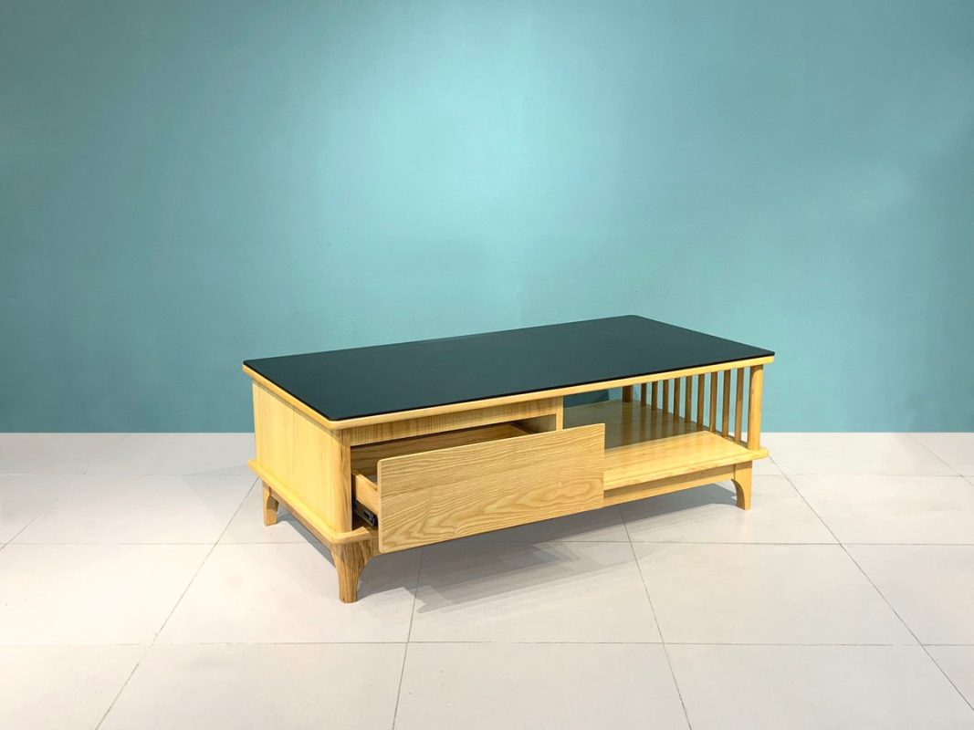 Bàn sofa gỗ sồi tự nhiên Polo lan sọc 1 hộc keo BSFMG-08SN