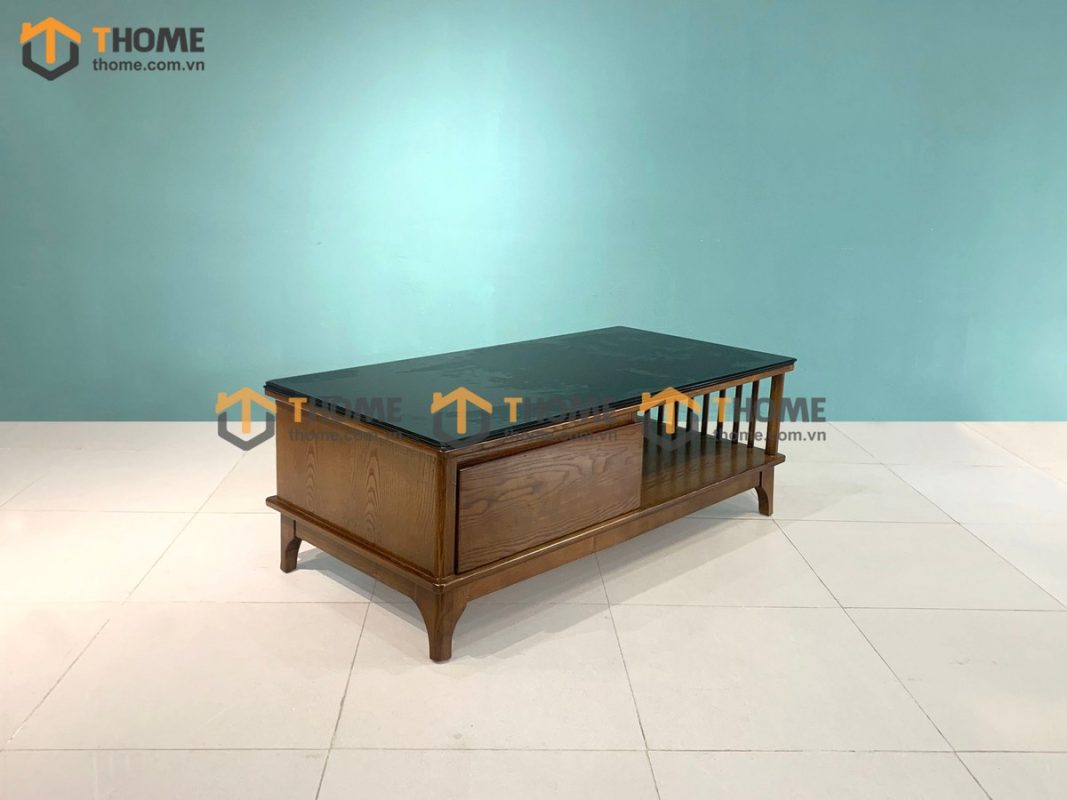 Bàn sofa gỗ sồi tự nhiên Polo lan sọc 1 hộc keo BSFMG-08SN