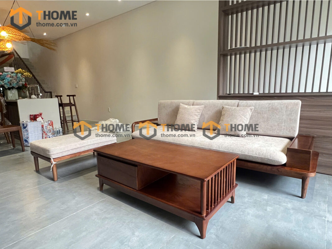 Bàn Sofa Gỗ Sồi Tự Nhiên Polo Lan Sọc 1 Hộc Keo BSFMG-08SN