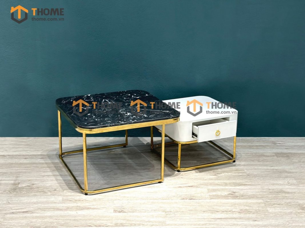 Bàn sofa mặt đá chân inox pvd BSFMĐ-12INOX