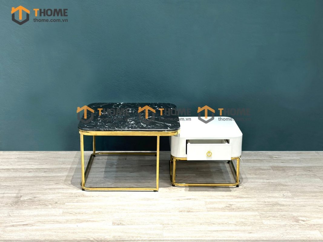 Bàn sofa mặt đá chân inox pvd BSFMĐ-12INOX