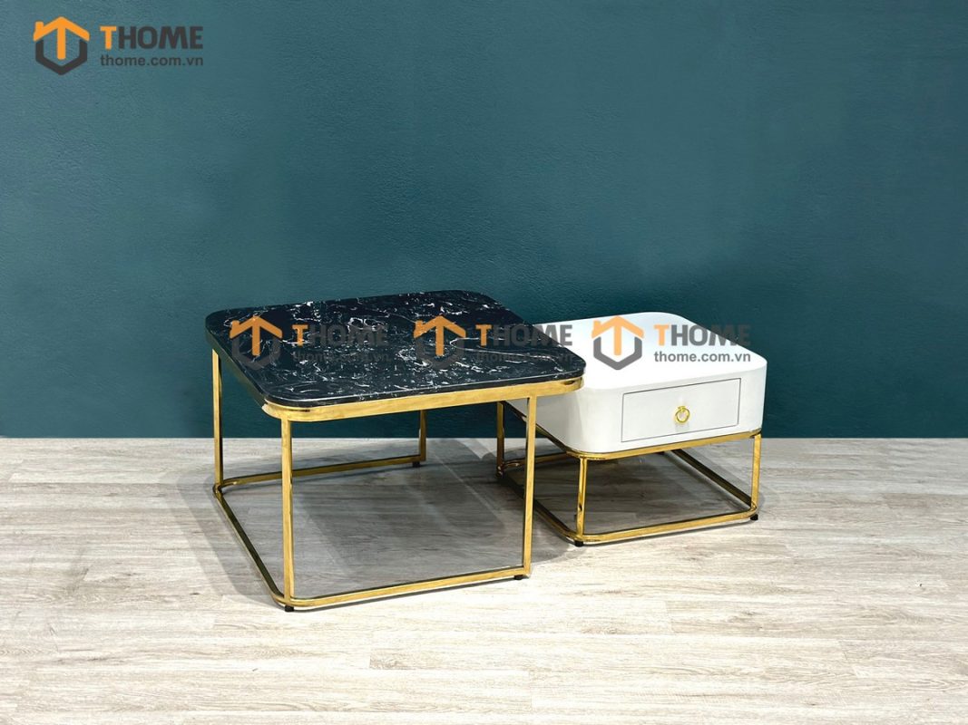 Bàn sofa mặt đá chân inox pvd BSFMĐ-12INOX