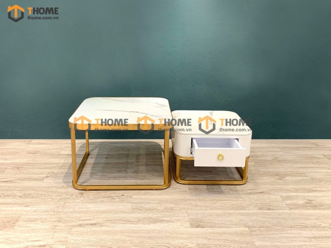 Bàn sofa mặt đá chân sắt Carolina BSFMĐ-03INOX