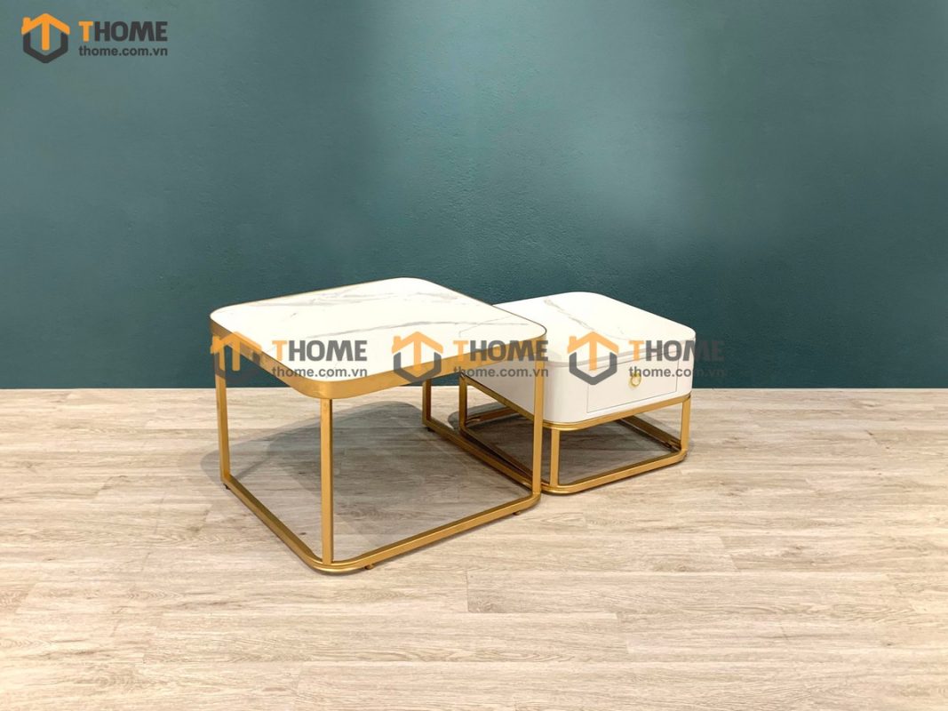 Bàn sofa mặt đá chân sắt Carolina BSFMĐ-03INOX