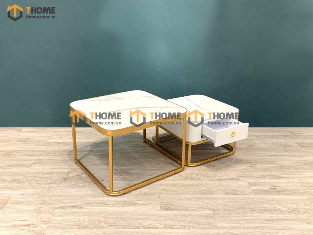 Bàn sofa mặt đá chân sắt Carolina BSFMĐ-03INOX
