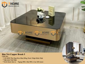 Bàn sofa nhập khẩu inox mạ pvd đồng xước hình chữ nhật BSF-05NK