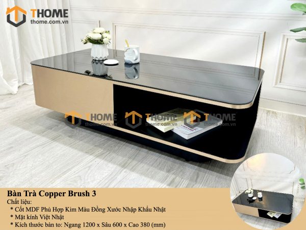 Bàn sofa nhập khẩu inox mạ pvd đồng xước hình chữ nhật BSF-05NK